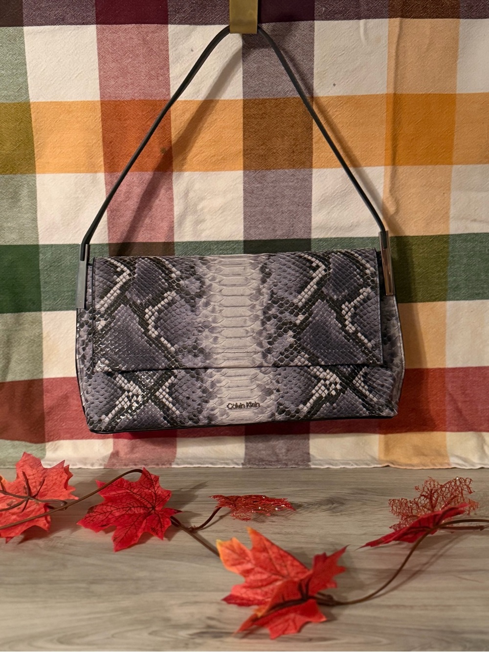 Calvin Klein Gray Snake-Print Shoulder Bag